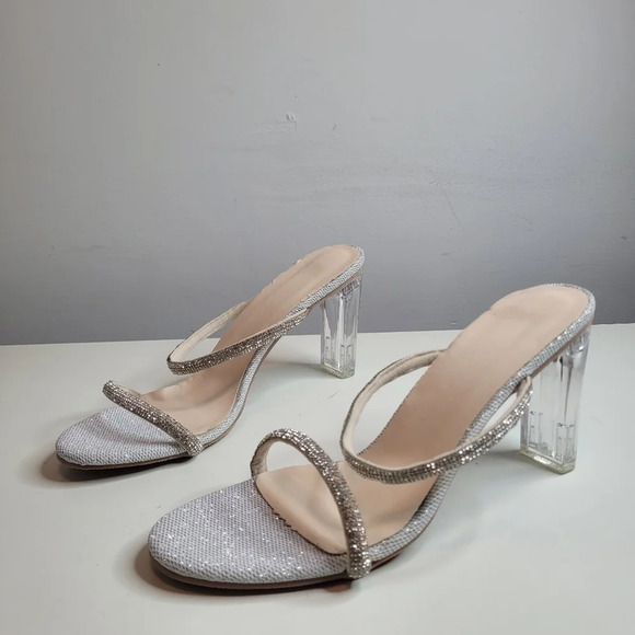 Sexy Rhinestone Transparent Heel Open Toe Square Heels Size Women's 9 NEW w/ Tag - Picture 3 of 9